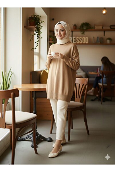 MEİLİN تونيك تريكو كاجوال برقبة دائرية من البسكويت