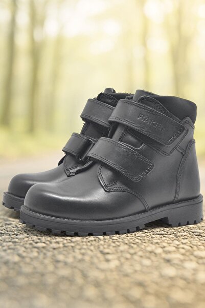 Rakerplus Sentor Справжня шкіра Чорні хутряні дитячі черевики на липучках