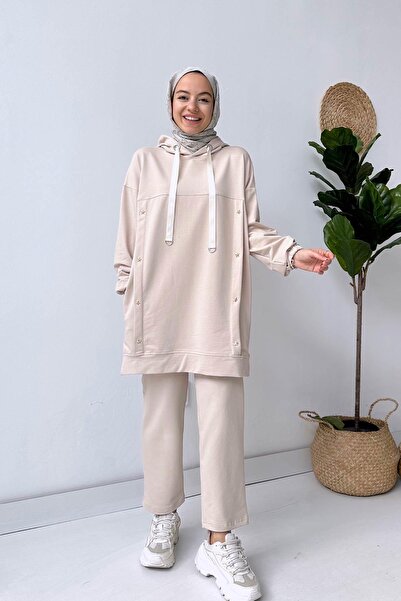 Ka Hijab Set cu glugă Star Two Thread - Bej