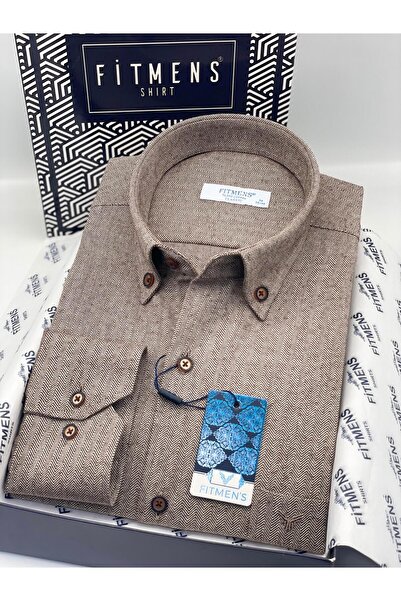 Fitmens Klasik Uzun Kol Kışlık %100 Cotton Balıksırtı Yaka Düğmeli Hediye Kutulu Erkek Gömlek FS-001991 - Be