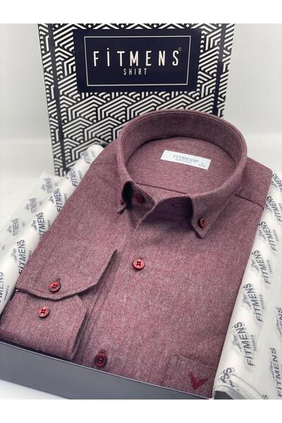 Fitmens Classic Long Sleeve Winter 100% Cotton Herringbone Collar Buttoned Men's Shirt with Gift Box Fs-001991 - Bo