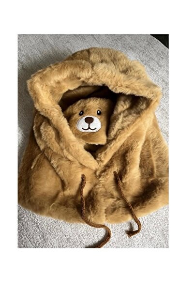 EBMER Kahverengi Renk Ayıcık Detaylı Peluş Bere Ayıcıklı Şapka