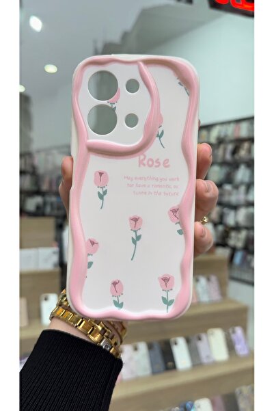 OVADA XIAOMI REDMI 15C Uyumlu Kamera Korumalı Dalga Kenarlı Gül Baskılı Silik...