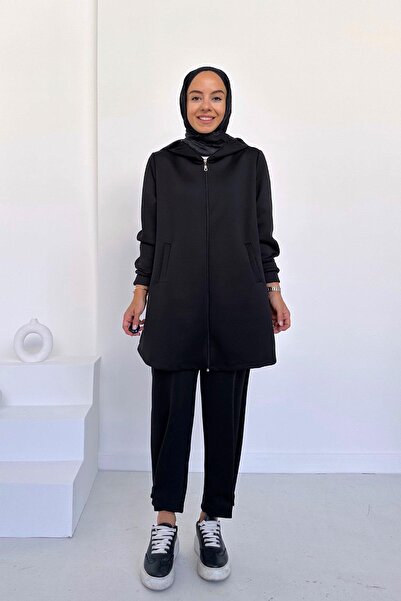Ka Hijab Paça Detaylı Scuba Tesettür Takım - Siyah