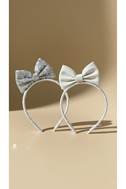 lilico Coroană cu fundă din satin mat cu paiete argintii albe, 2 piese pentru...