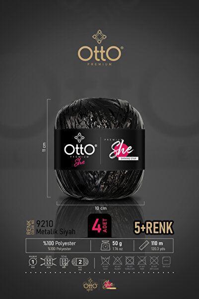 Otto خيط رافيا معدني فاخر - أسود - عبوة من 4 قطع - 1 مم / 50 جرام / 110 متر -...