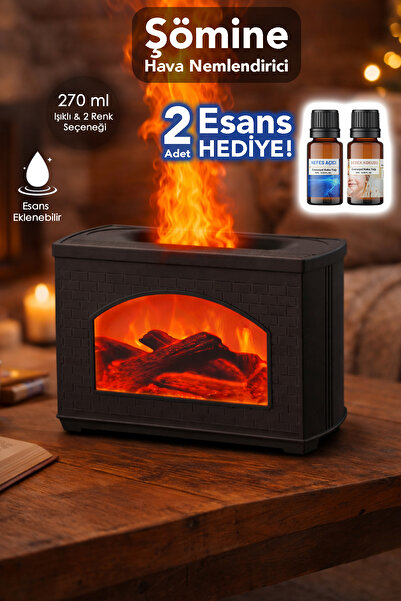 mimtec Şömine Hava Nemlendirici - 250 ml Işıklı Buhar Makinesi Aroma Difüzörü 2 Adet Esans Hediye