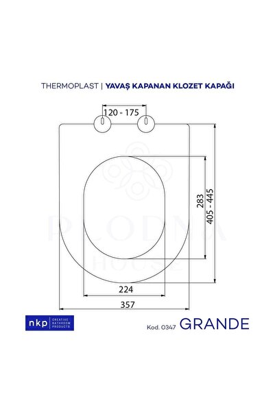 Plodna House Grande & Kemer Uyumlu D-Form Klozet Kapağı | Yavaş Kapanır, Kolay Sök-Tak