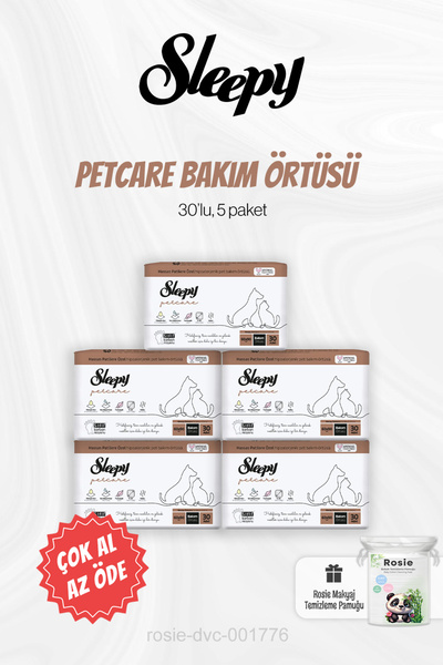 Sleepy Petcare Evcil Hayvan Bakım Örtüsü 30'lu 5 Paket ve Pamuk