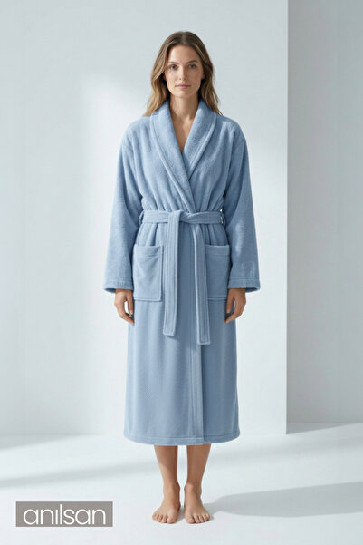 Anılsan Şalyaka Bathrobe Baby Blue 100% Cotton Unisex Ideal for Spa Women/Men