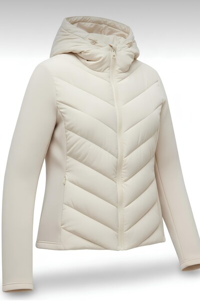 moda armanc Women's Hooded Puffer Coat - Winter Slim Fit Windproof Zippered Beige Women's Jacket