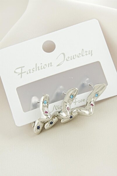 ZERO LAND Mtxdpn 3 Pcs Star Zircon Stone (172117) Earrings-Silver Color