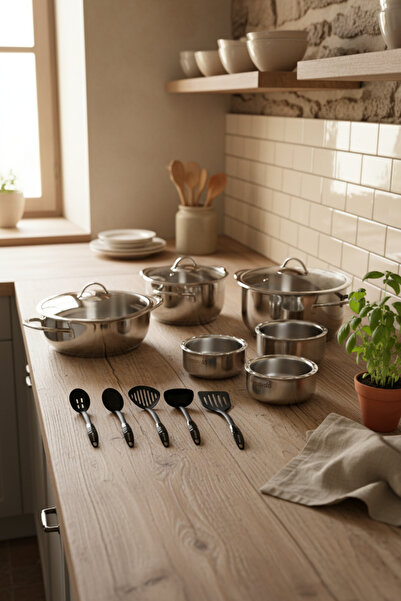 Bernardo Kayra 17 Parça Servis Gereçli Çelik Tencere Seti