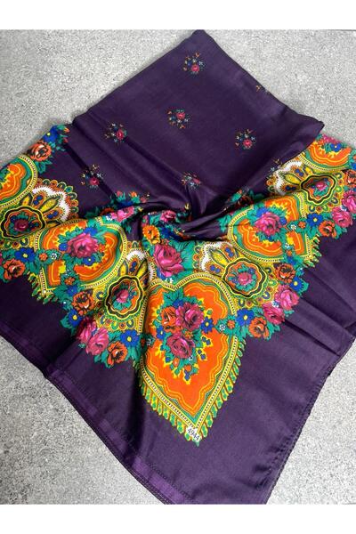 Sobe Hediyelik وشاح رأس موردِين يازما بنمط زهور على خلفية أرجوانية 100×100 سم...