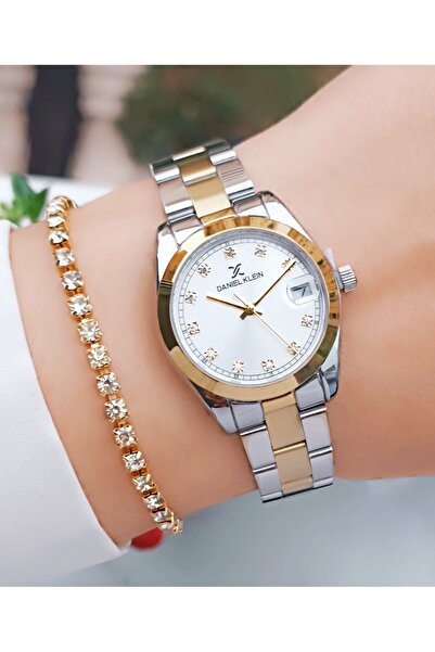Daniel Klein Orjinal 2 Yıl Garantili Taşlı Altın Renk Çelik Kordonlu Kadın Ko...