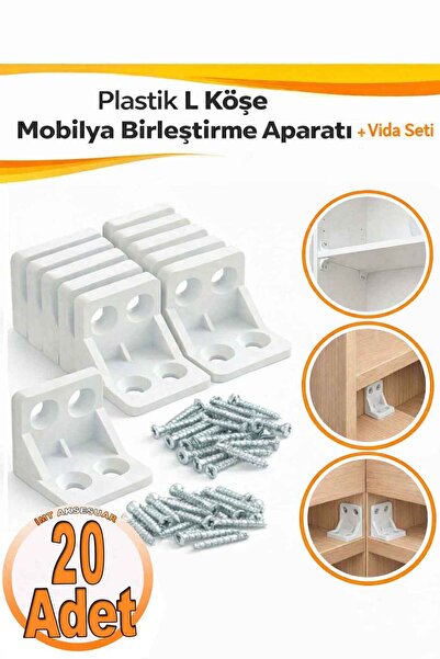 İMT AKSESUAR Plastik L Köşe Mobilya Birleştirme Aparatı | Mobilya Bağlantı Kö...