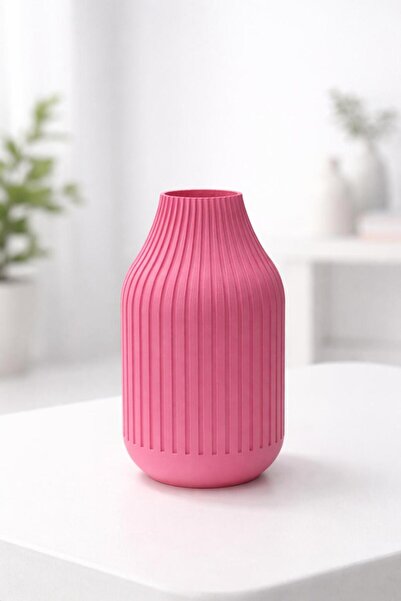 Mayah Concept 3D Baskı Dekoratif Pembe Vazo – Modern Çizgili Tasarım