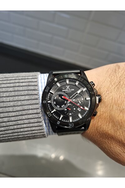 Daniel Klein Functions Active Men's Black Leather Strap Wristwatch