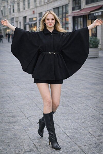 KaraAS Kadın-Kemerli-Kaşe-Panço