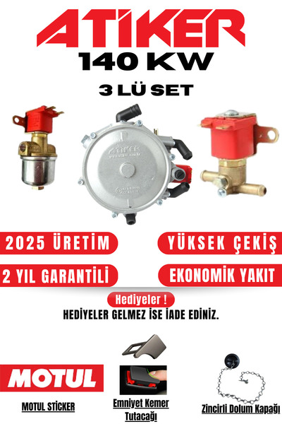 ATİKER REGÜLATÖR 140 KW MUHTEŞEM 3 LÜ SET (REGÜLATÖR - GAZ KESİCİ - BENZİN KESİCİ) BEYİN