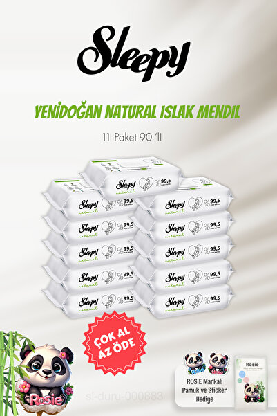 Sleepy Natural Yenidoğan Islak Mendili 90'lı 11 Paket Ve 60'lı Rosıe