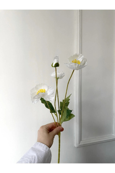 Çiçek Yapay 4 lü Gelincik Dalı 60 Cm Beyaz