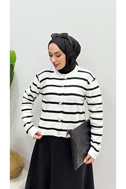 modasusev Cardigan cu dungi tricotaj cu nasturi