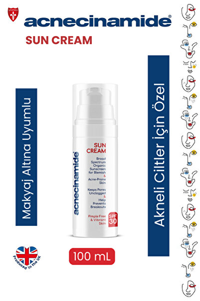 Acnecinamide Sun Cream Sivilceye Eğilimli Ciltler Için Spf 30 Güneş Kremi, Hafif Ve Suya Dayanıklı
