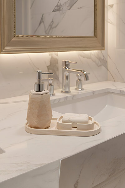 Elizovi Home Marble Textured 3 Piece Luxury Bathroom Set |   Liquid Soap Disp...