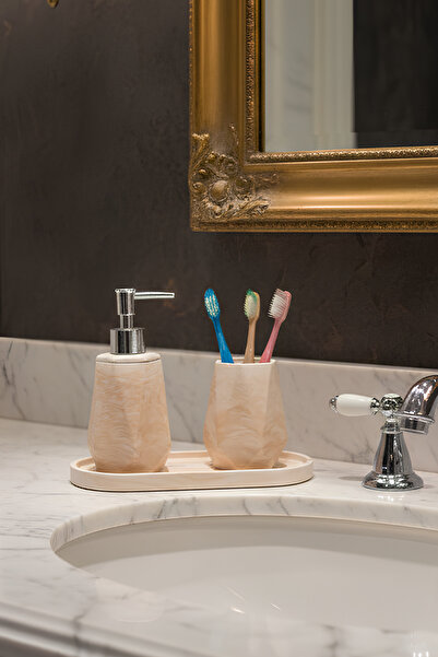 Elizovi Home Marble Textured 3 Piece Luxury Bathroom Set |   Liquid Soap Disp...