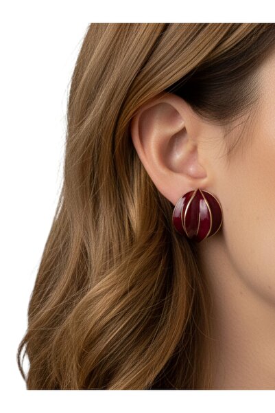 MODAMİRA AKSESUAR Gold Rengi Geometrik Çizgi Detaylı Altın Çilek Tasarım | Ka...