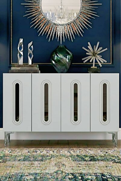 YUMEDİ DESİGN KA1206BS - ETHEMA KONSOL, TV SEHPASI, ÇOK AMAÇLI DOLAP ve KAHVE KÖŞESİ 120cm BEYAZ-SİLVER