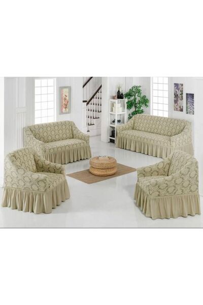 ARTUÇ Jakarlı Esnek Etekli 3+2+1+1 Standart Koltuk Örtüsü