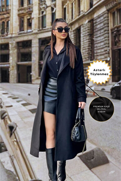 Modark Palton lung, căptușit cu centură neagră, care nu se încurvă