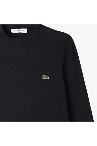 Lacoste Kadın Slim Fit Uzun Kollu Boğazlı Yaka Siyah T-Shirt