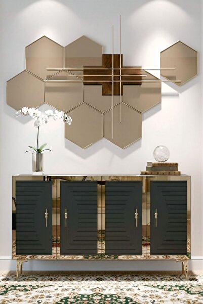 YUMEDİ DESİGN KA1207AG - KEREM KONSOL, TV SEHPASI, ÇOK AMAÇLI DOLAP ve KAHVE KÖŞESİ 120cm ANTRASİT-GOLD