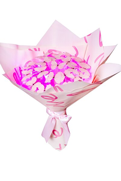 Tosbiş Led Işıklı Pembe Kelebek Buketi , Dekoratif Konsept Hediye Anneye,Sevg...