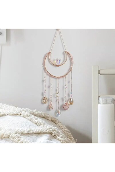 Bozy Dekoratif Ay Tasarımlı Kristal ve Doğal Taşlı Güneş Kapanı -İç Mekan Güneş Yakalayıcı Suncatcher