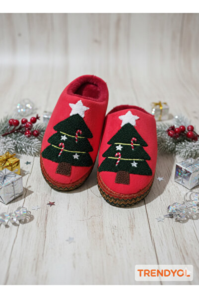 Modares Store Pine Tree Patterned Christmas Themed House Slippers Non-Slip Sole