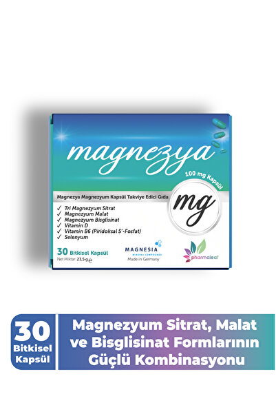 PHARMALEAF İLAÇ VE KOZMETİK Magnezya 30 Bitkisel Kapsül, Magnezyum Bisglisina...
