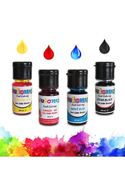 velomy Sarı Kırmızı Mavi Siyah Su Bazlı Sıvı Gıda Boyası 10 gr - 4 Adet No: 2