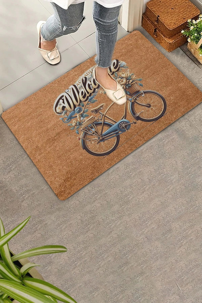 Valerine Life Covoraș de ușă de bun venit cu flori de epocă și biciclete 45x70cm