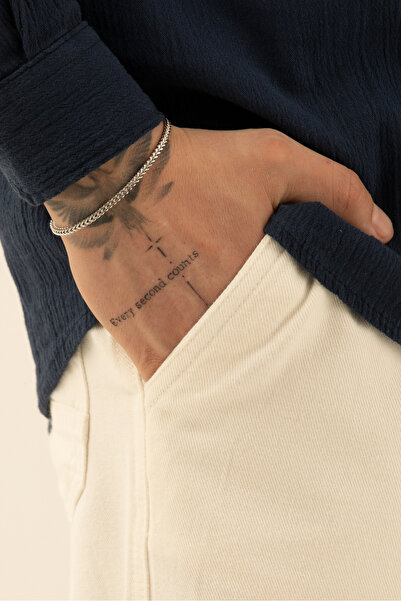 Fjellor Erkek Gümüş Renk Özel Tasarım İtalyan Desenli Ezme Çelik Bileklik