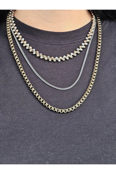 Miruva Brand Model 3-Piece Chain Women's Steel Necklace