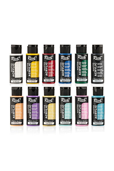 Rich Mastermix Akrilik Boya 6 Canlı + 6 Pastel Renk 12x60 Cc.