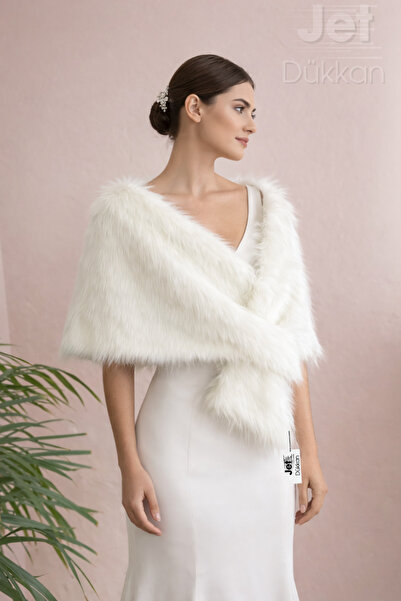 JetDukkan فرو العروس القابل للارتداء - شال فرو يُلبس فوق فستان الزفاف، قطيفة ناعمة، مقاس قياسي