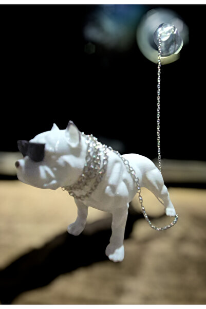 Salıncak Araç İçi Torpido Süsü (Beyaz) Gözlüklü Pitbull Dekor 3D Art 10 Cm