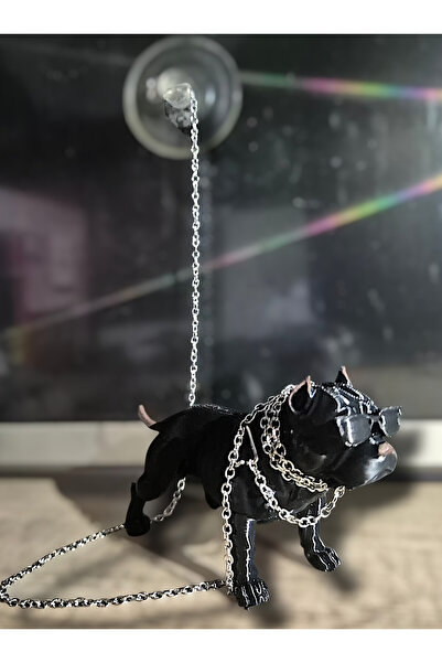 Salıncak Araç İçi Torpido Süsü (Siyah) Gözlüklü Pitbull Dekor 3D Art 10 Cm