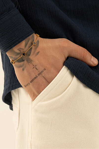 Fjellor Unisex Altın Siyah Minik Boy Figürlü Tasarım Çelik Bileklik