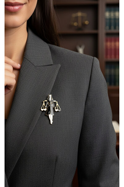 EFEAKS Zeytin Dalı Çelenkli Adalet Figürü Broşu - Mesleki Aksesuar Avukat Hukuk
